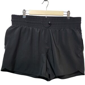 Ebb & Flow Womens XL Black Ripstop Smocked Waist Athletic Shorts Zip Pockets